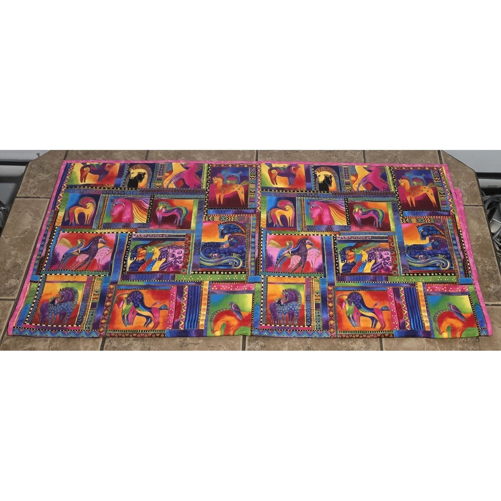 Laurel Burch Quilted Fabric Panel Colorful Horse Animal Art 42in x 38in